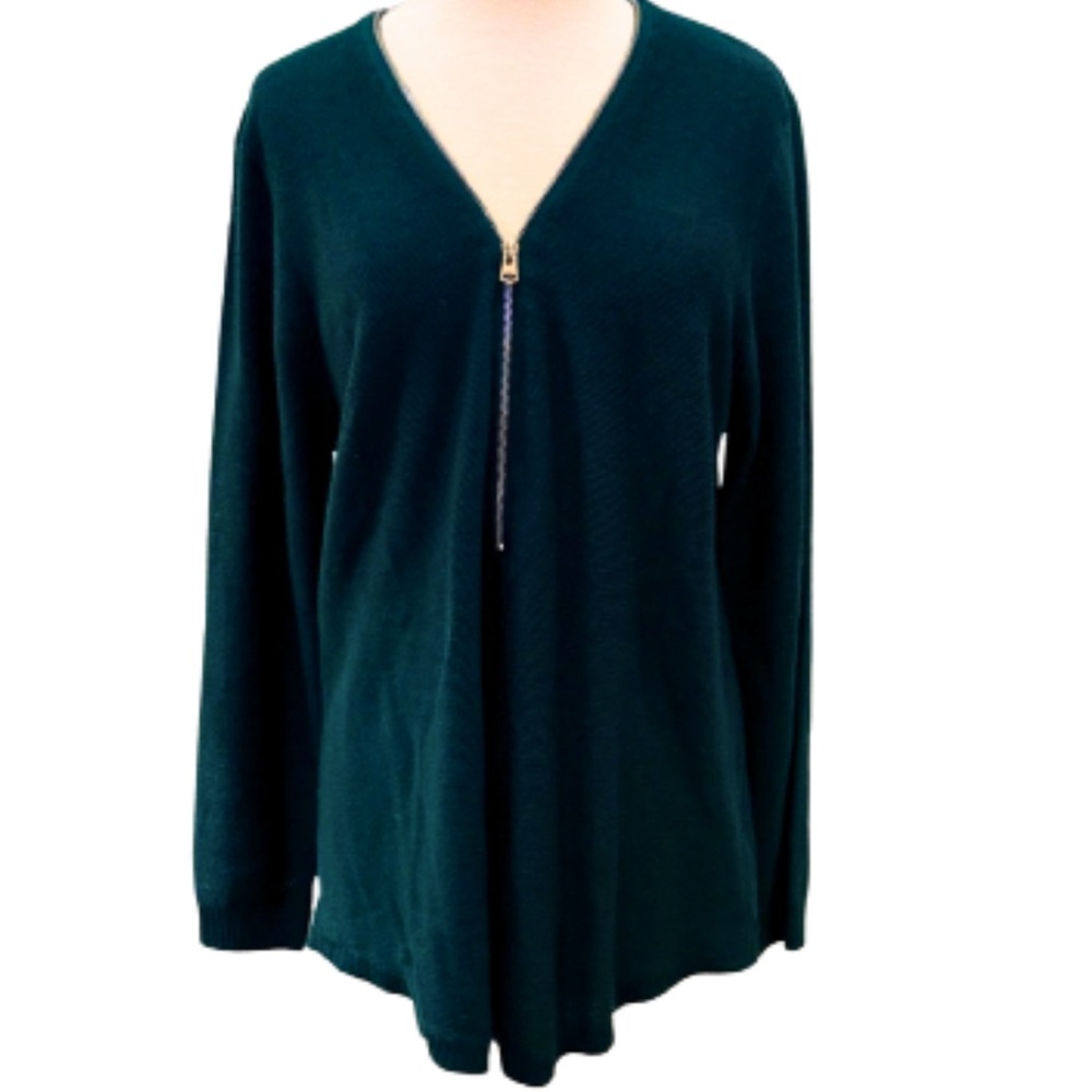 City Chic Trendy Plus Size Zipper-Neck High-Low Sweater in Jade